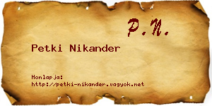 Petki Nikander névjegykártya
